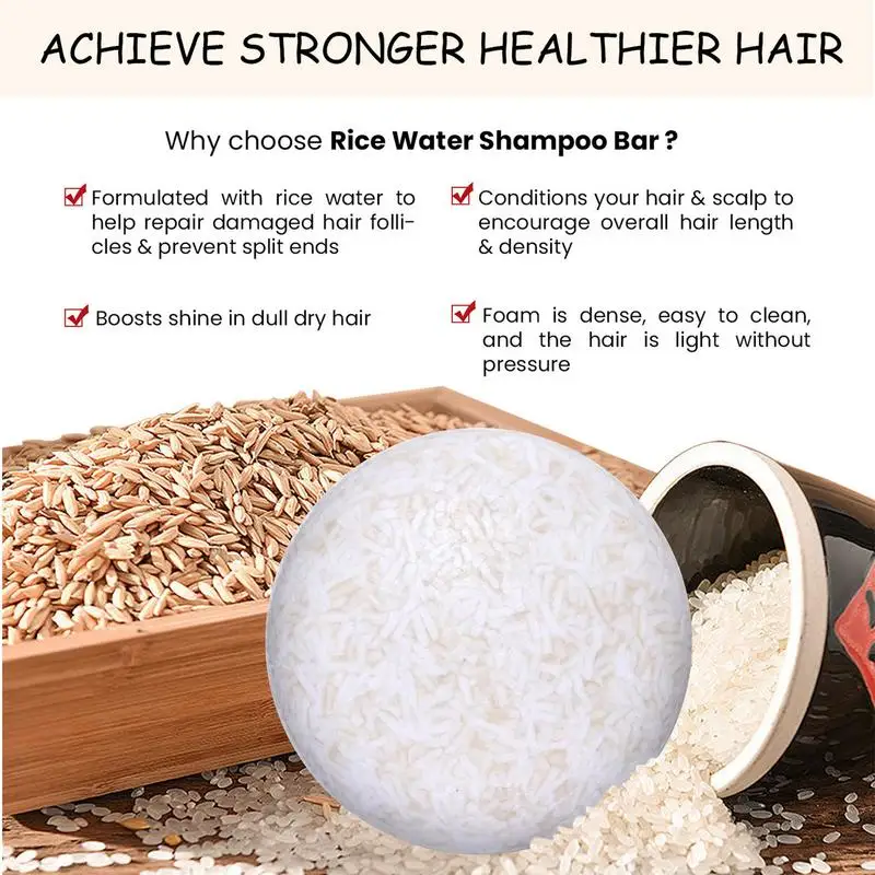 Rice Shampoo Bar Natural Organic Rice Soap for Hair Growth Deep Cleansing Solid Shampoo and Conditioner Bar Oil Control