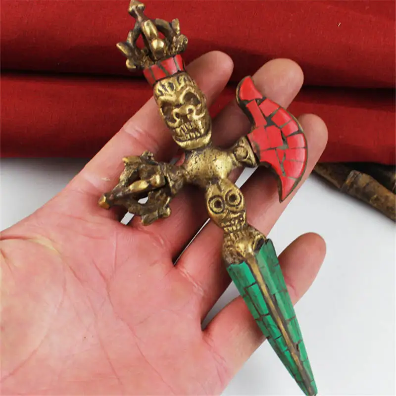 

15CM Tibetan Handicrafts Buddhist Hayagriva Vajra Pestle Amulet Tibet Crafts Collections Brass Golden TBC845
