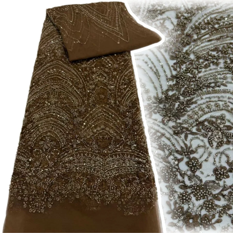 

Роскошная африканская вышитая бисером кружевная ткань 2026 года, нигерийское кружево с пайетками, подходит для праздничных и свадебных платьев 2253