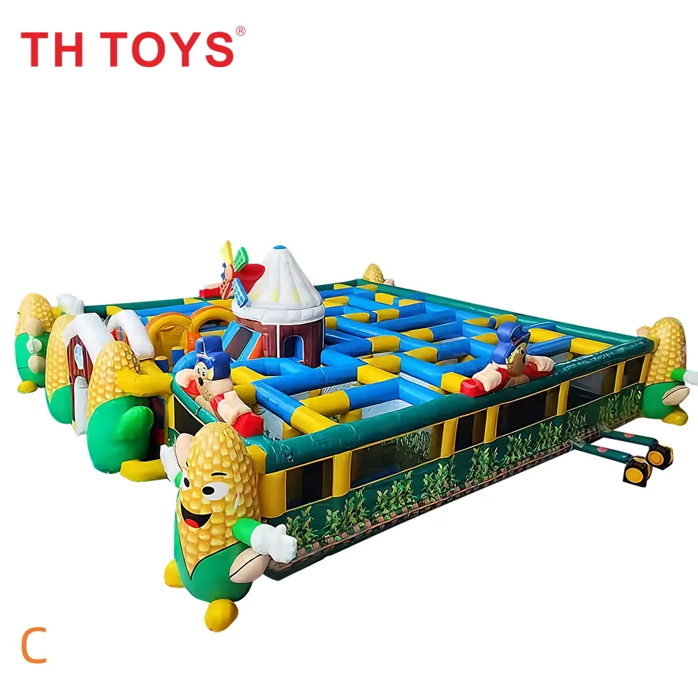 Par navire au port maritime, labyrinthe de maïs gonflable commercial en PVC, maison hantée d'halloween, ferme de maïs avec aire de jeux coulissante gonflable