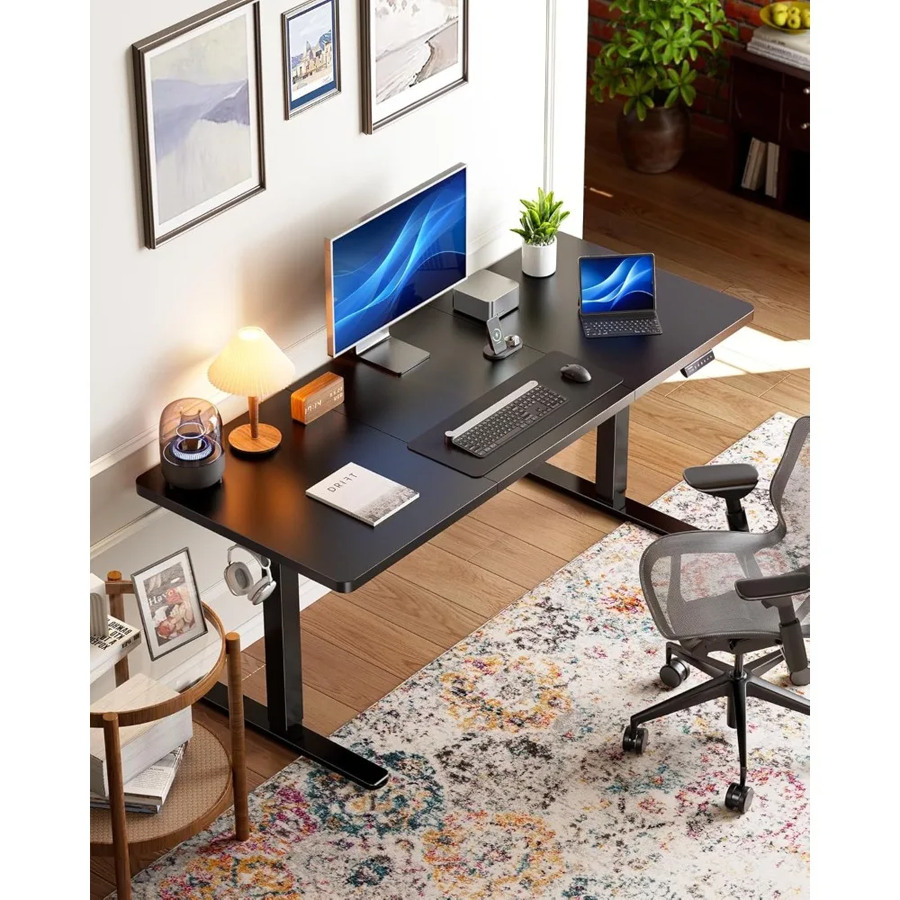 Electric standing office desk, 71 x 35 inches height adjustable, brushless motor, 4 memory presets, T-shaped frame computer desk