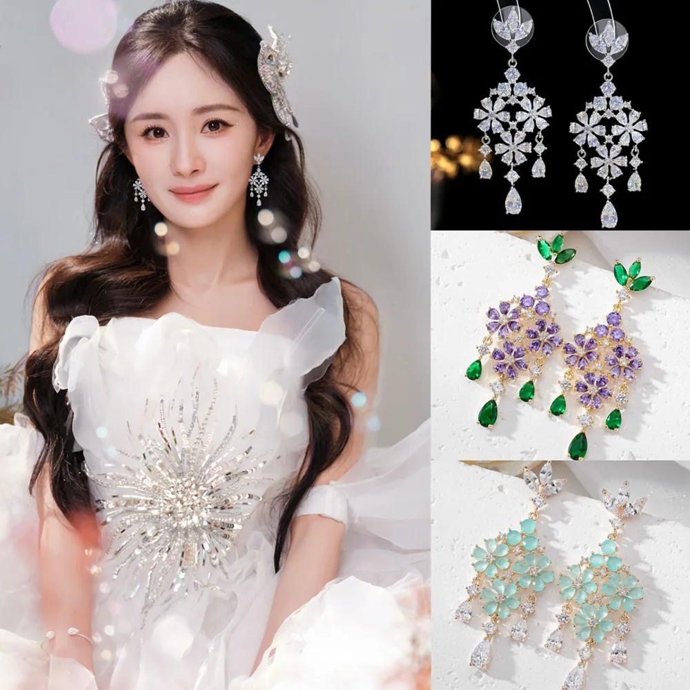 

Missvikki Exaggerated Large Rhinestone Earrings Dangling Bling Temperament Design Wedding Statement Earrings Formal Gift