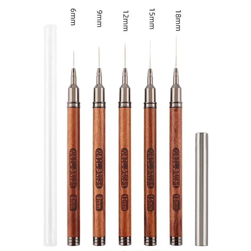 1/5 Uds. Liner de arte con mango de madera redondo, pincel para pintar, líneas de dibujo, bolígrafo para pintar flores a rayas, pincel de Gel UV