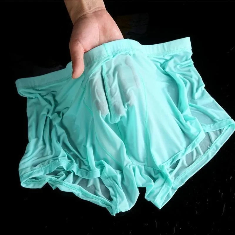 Ice Silk Mens Underwear Silky Shorts U Convex Pouch Panties Lightweight Boys Low Waist Boxershorts Men Sexy Swimsuit Lingerie