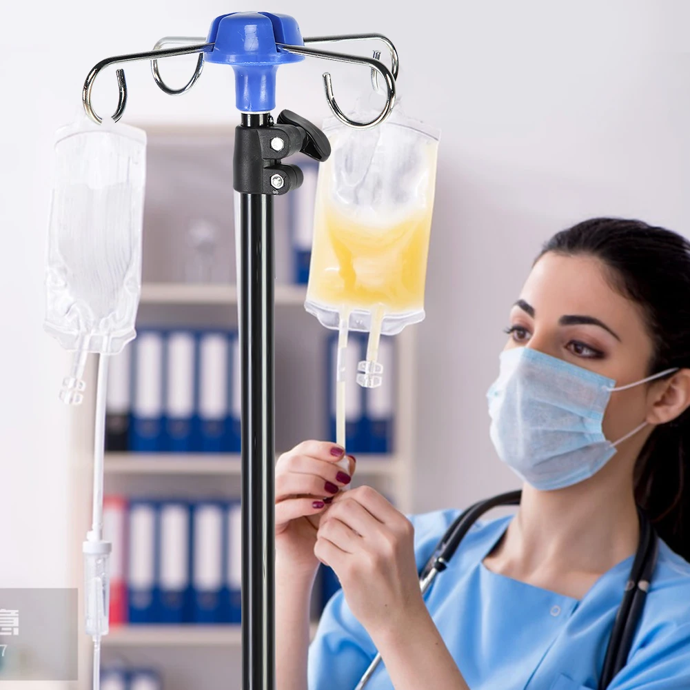 

Портативная подставка для капельного мешка с регулируемой высотой, складная подставка для капельного мешка, 4 крючка, 3 ножки, алюминиевый сплав для домашнего ухода