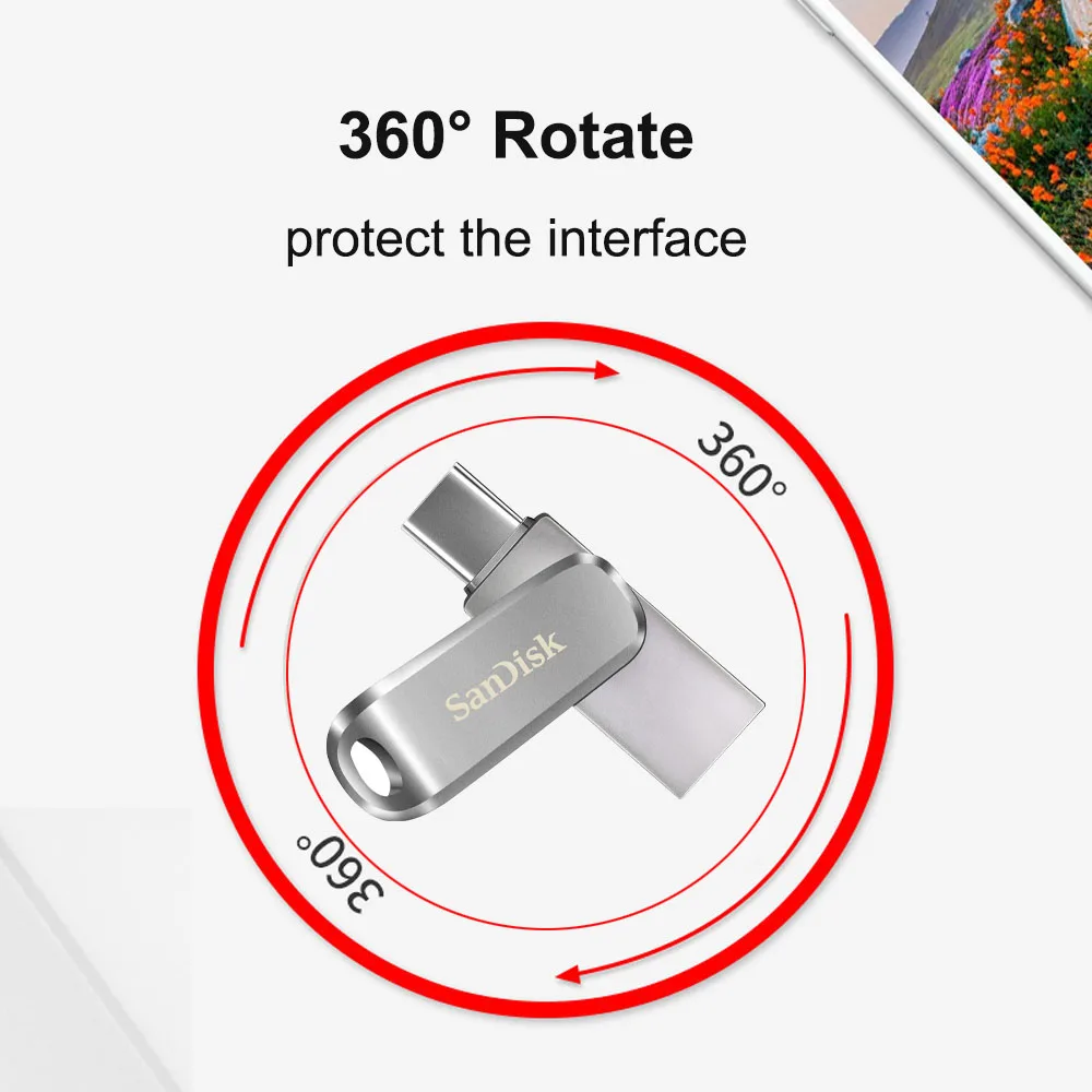 100% 오리지널 샌디스크 USB 플래시 드라이브, C타입 OTG USB 3.1 메모리 스틱, 메탈 U 디스크, SDDDC4 펜드라이브, 32GB, 64GB, 128GB, 256GB, 512GB