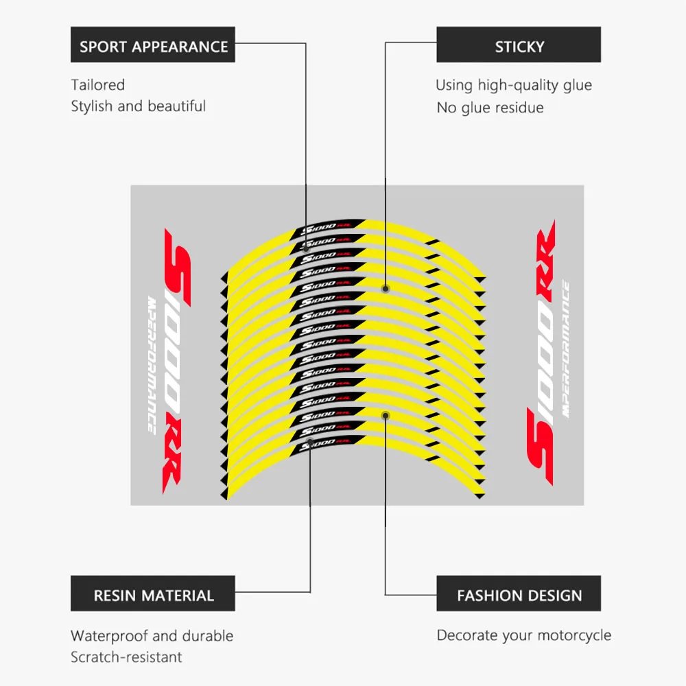 Per S1000RR s1000rr adesivo per cerchioni per moto mozzo ruota striscia nastro per decalcomanie per pneumatici 17 "pollici