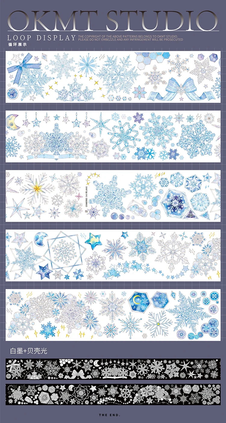 5M/Roll Blue Snowflake Shiny Washi Masking PET Tape