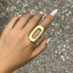 PuRui Trendy Hollow Out Geometric Matte Cuff Rings for Women Opening Finger Rings Big Adjustable Jewelry 2024 New Ladies Party