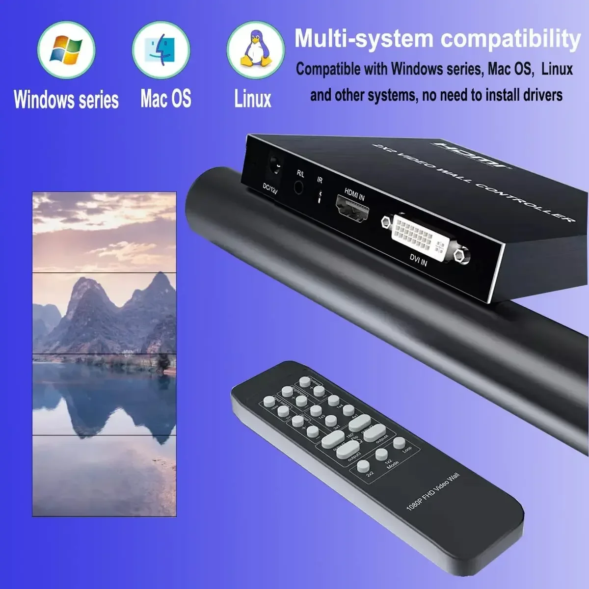 2x2 HDMI kontroler ściany wideo HD 1080P 1x2 1x4 1x3x1 4x1 Multi Screen procesor zszywania 4 TV Splicer 180 ° Flip