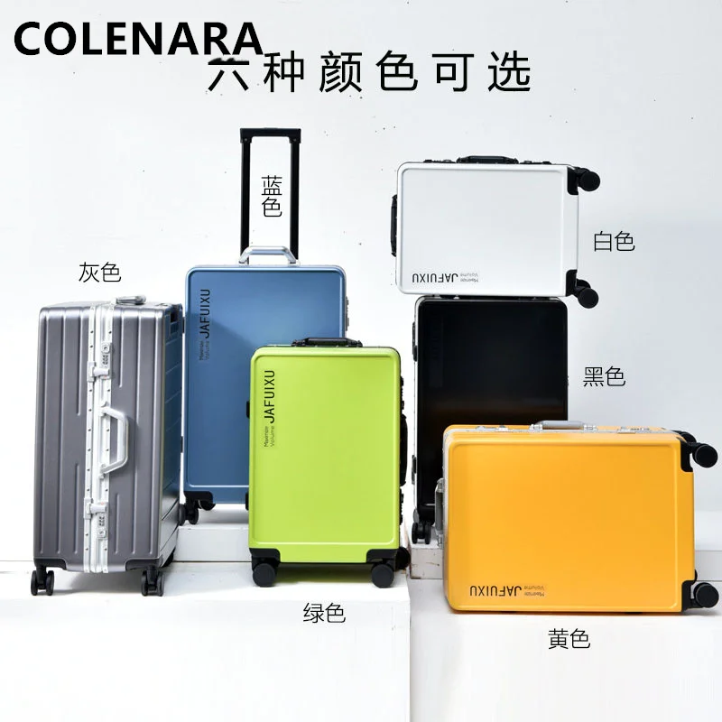 COLENARA 20 "24" 26 นิ้ว ABS + PC กระเป๋าเดินทางขนาดใหญ่ความจุกรอบอลูมิเนียมรถเข็นผู้ชาย Boarding Box กระเป๋าเดินทางกระเป๋าถือ