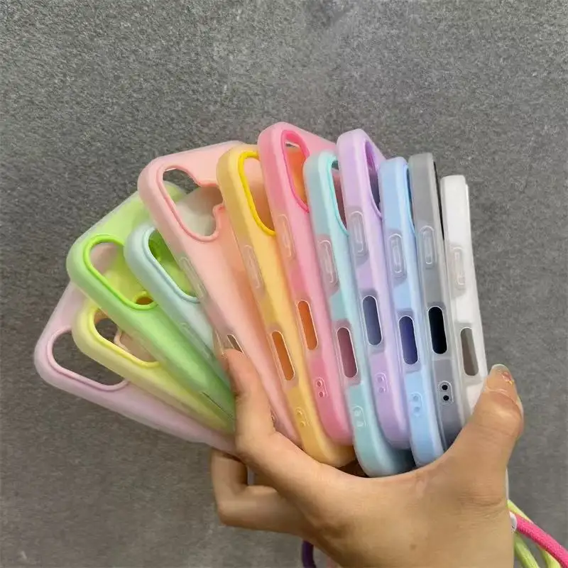 غطاء هاتف شفاف ناعم غير لامع على شكل حلوى لهاتف آيفون 18 و17 و16 برو ماكس و15 و14 و13 و12 و11 وXS وXR و7 و8 بلس مع حمالة معصم وحبل - 6