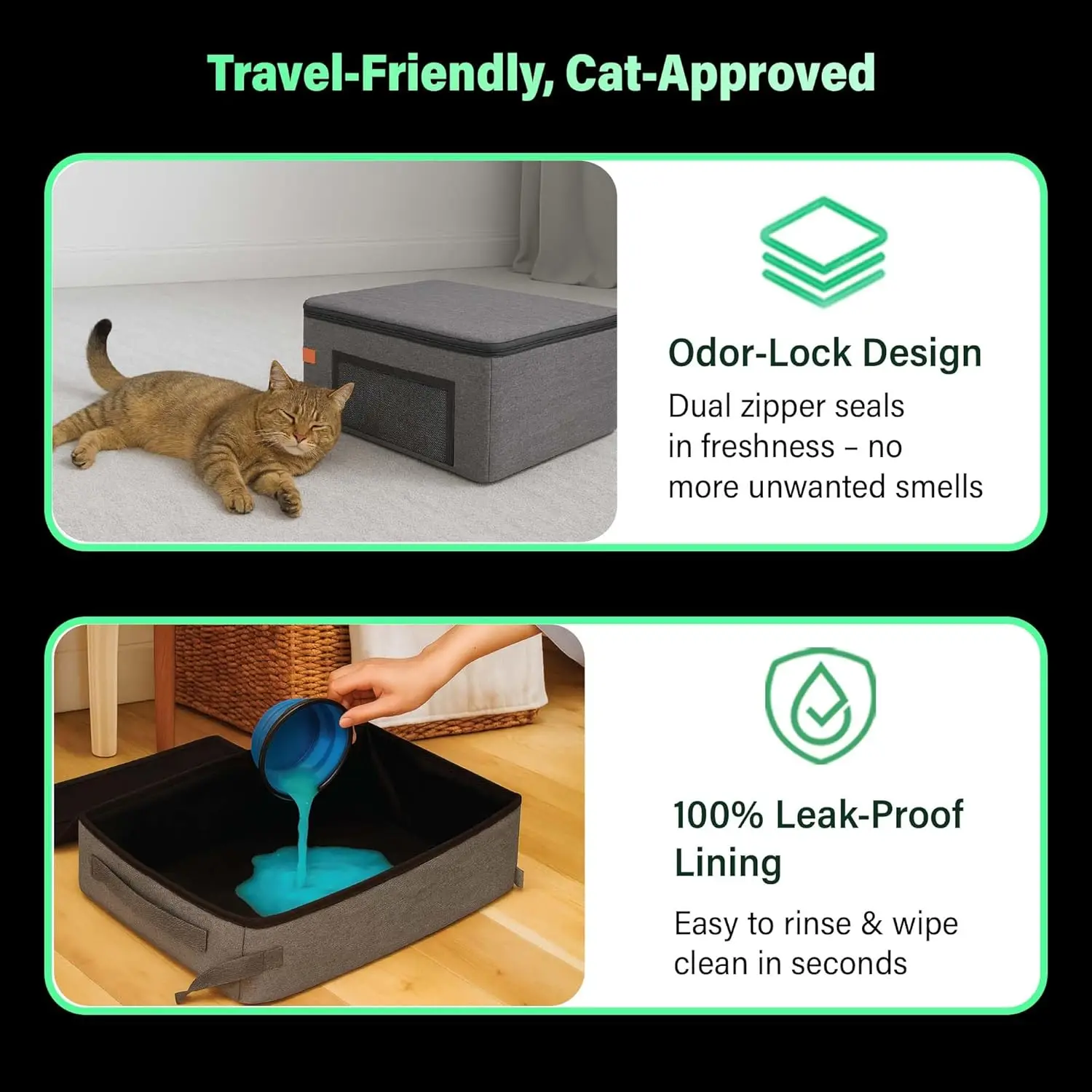 New Upgrade Travel Litter Box for Cats, Cats Portable Litter Boxs with Lid, Collapsible Cat Litter Box for Travel, Car, Hotel - view 6