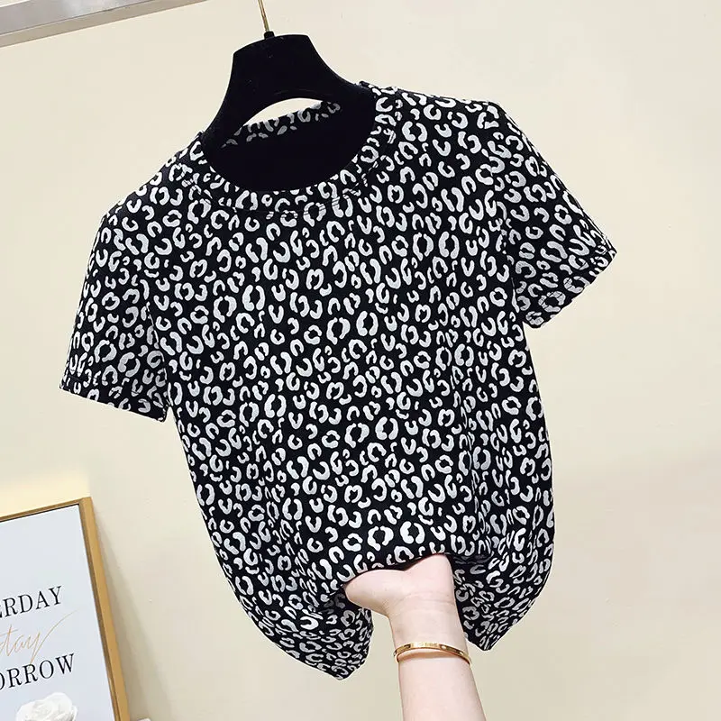 2024 Summer Elegant Fashion Harajuku Slim Fit Tops Loose Sport Casual All Match T-shirts O Neck Printed Short Sleeve Tshirts