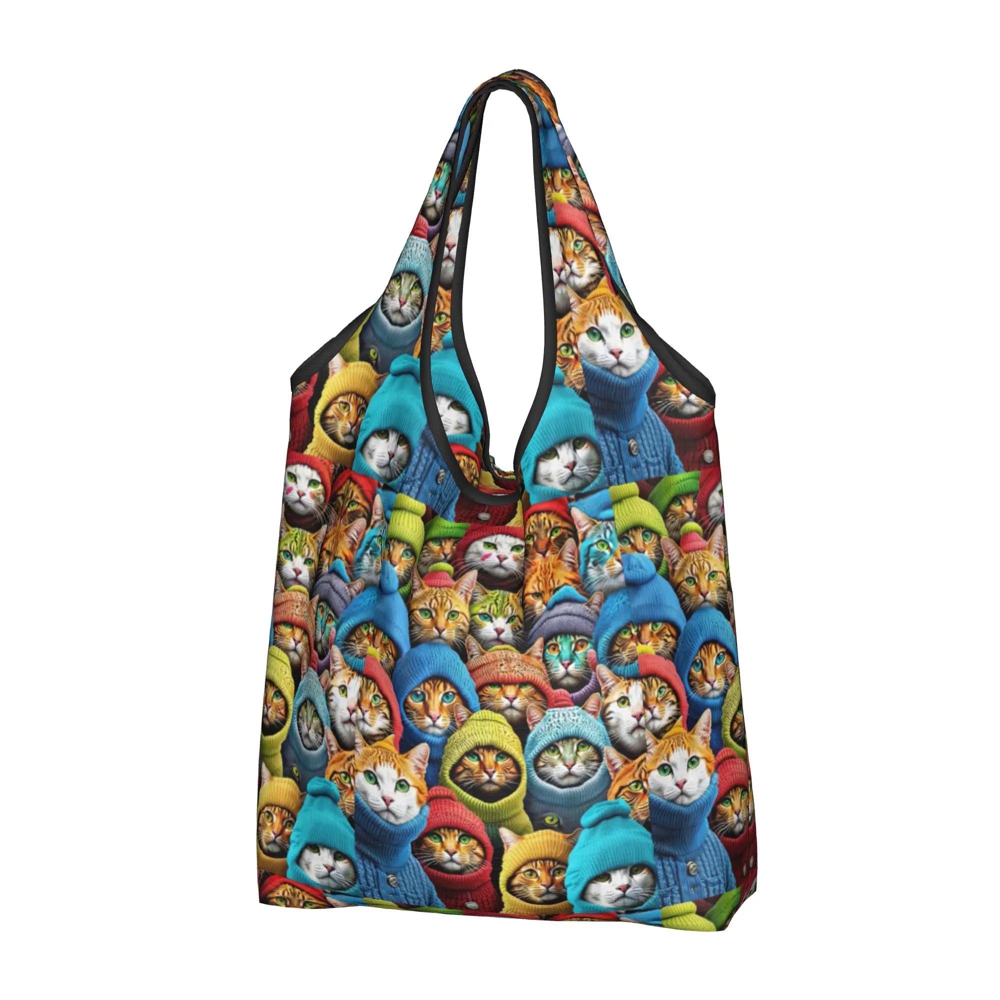 Fashion Funny Colourful Creative Cat Printed  Shopping Tote Bag Portable  Groceries Shoulder Shopper Bag