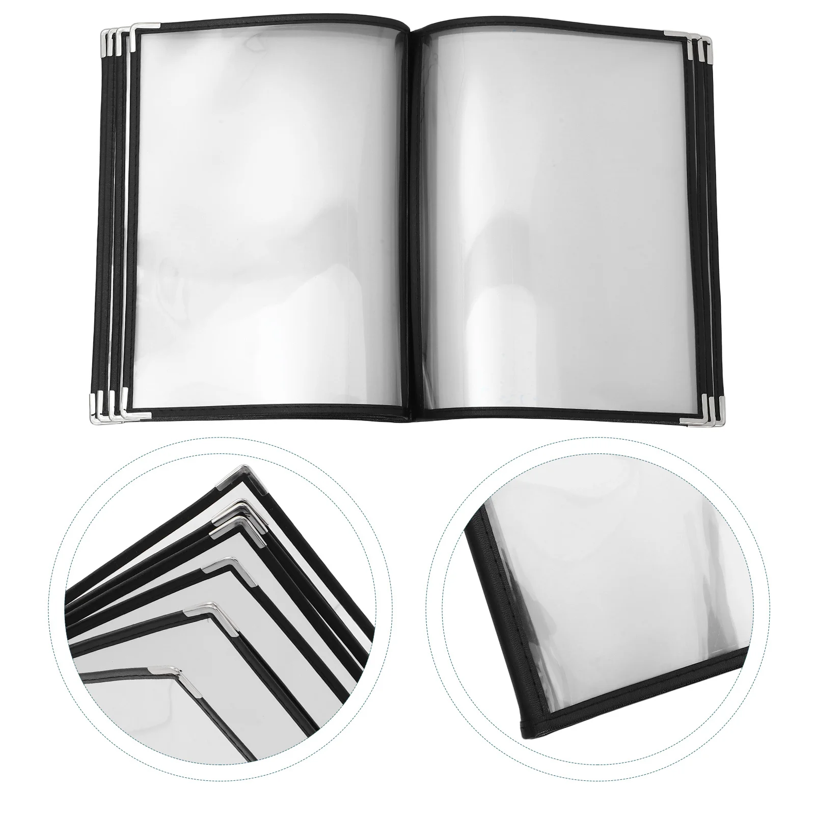 

Restaurant Menu Binder Clear PVC Menu Book A4 Size 8 Pages 16 Views Replacement File Protector for Cafes Bars PVC Notebook
