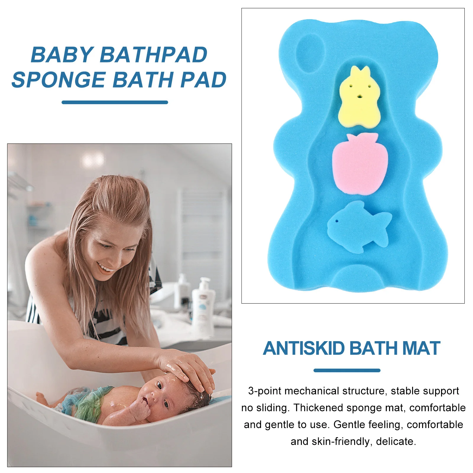 

Thick Comfortable Baby Bath Sponge Cushion Comfy Skid Proof Mat For Infants And Toddlers With Gentle Skin Friendly Material