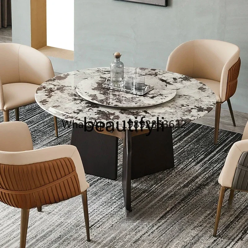 FF Round marble dining table Dining table Round table with turntable Modern simplicity