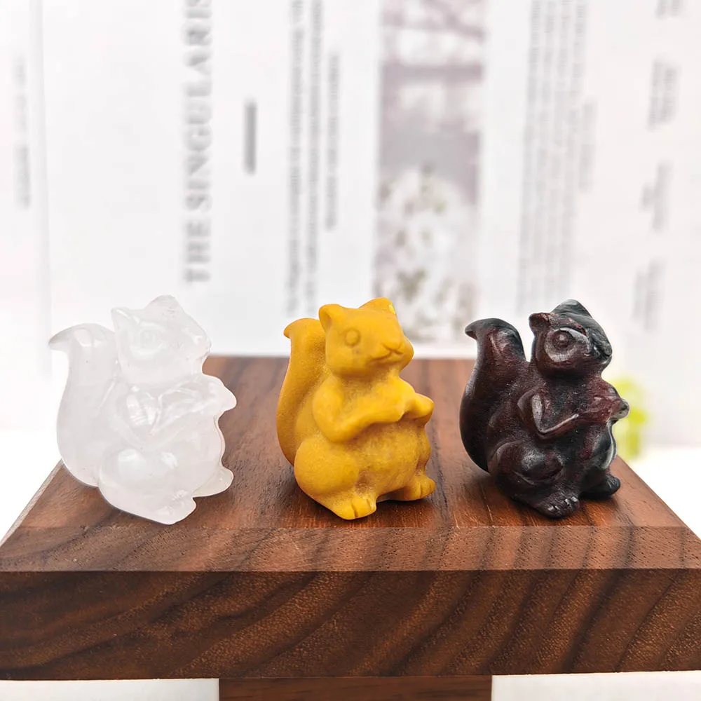 كريستال تمثال الكريستال الطبيعي لطيف السنجاب تمثال منحوتة باليد مصقول الحيوان ديكور عارية حجر الحيوان تمثال كريستال هدية