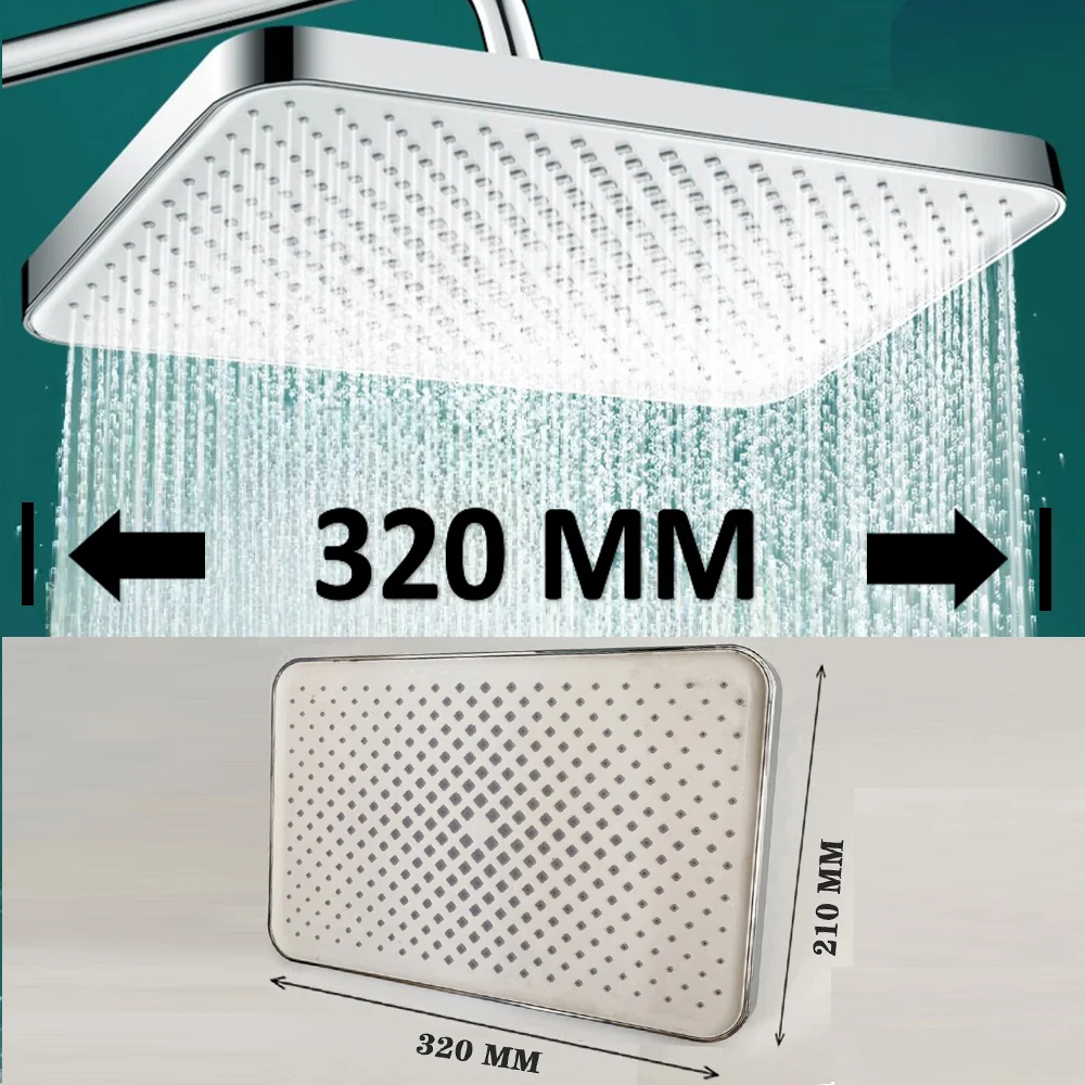 

12 Inches Big Panel Large Flow Ceiling Mounted Supercharge Shower Head Set 4 Modes High Pressure Large Flow Bathroom Showerhead