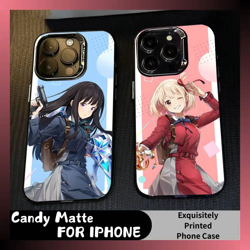 

L-Lycoris DA Chisato x Takina Phone Case For iPhone 16 17 15 14 12 13 Pro Max Black Candy Matte Shockproof Cover