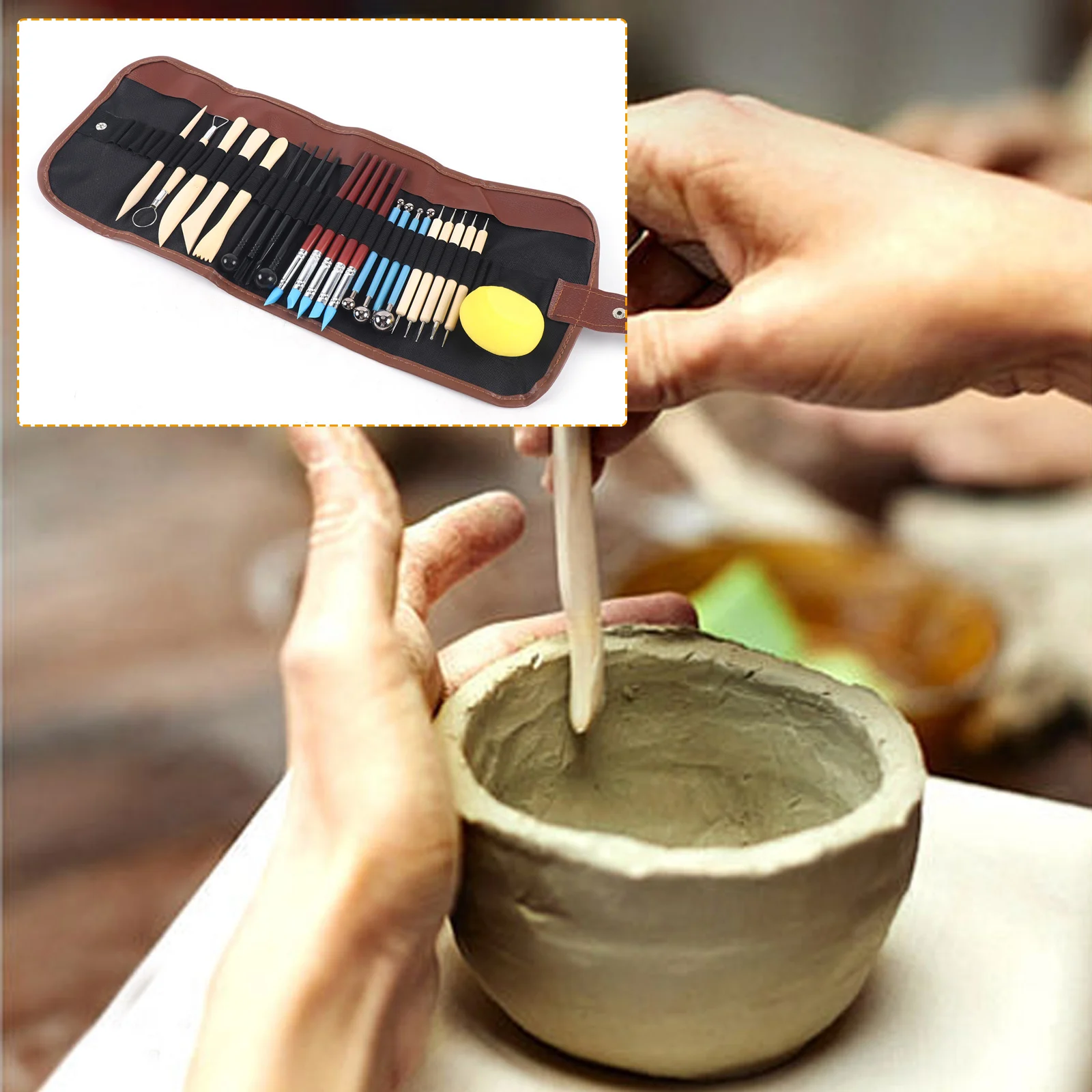 24x Pottery Tools & Polymer Clay for Sculpting Carving l Kit Polymer Clay Tools with Reusable Pouch For Model