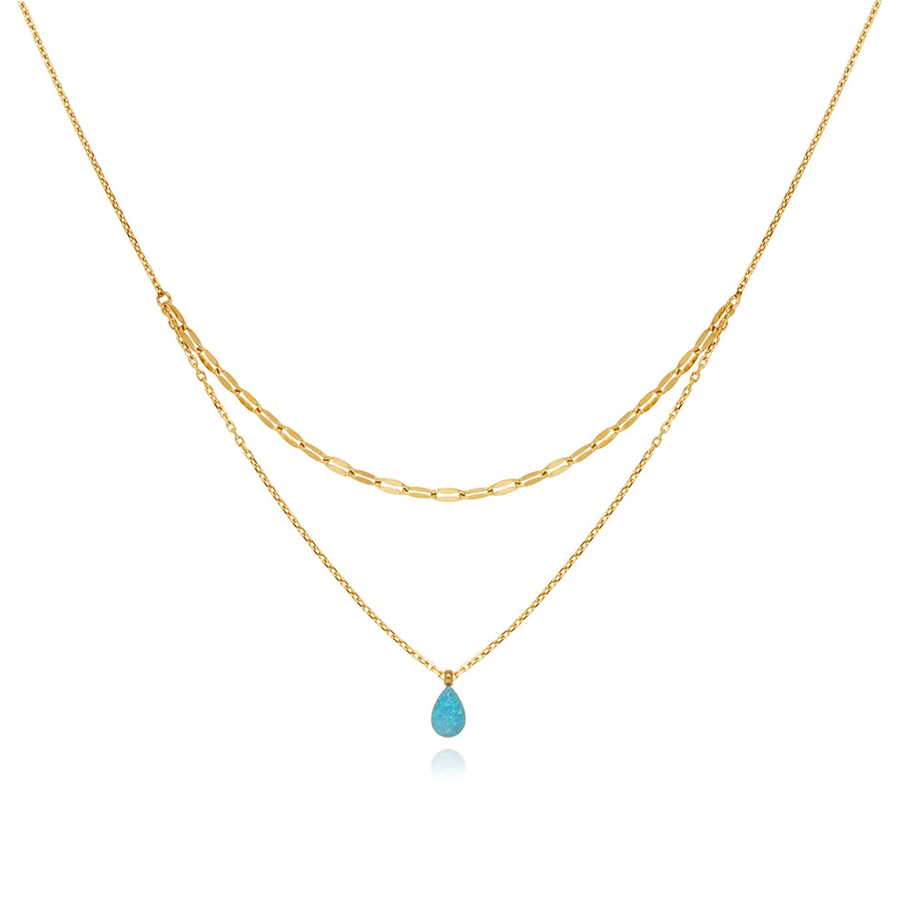 Artificial Australian Treasure Blue Droplet Pendant Necklace 18K Gold PVD Plated Elegant Jewelry Ornaments Gift