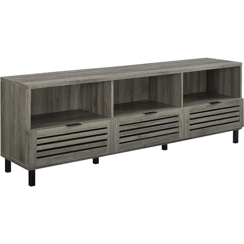 

Modern Slatted Wood TV Stand for TV's up to 80" Universal TV Stand for Flat Screen Living Room Storage Cabinets