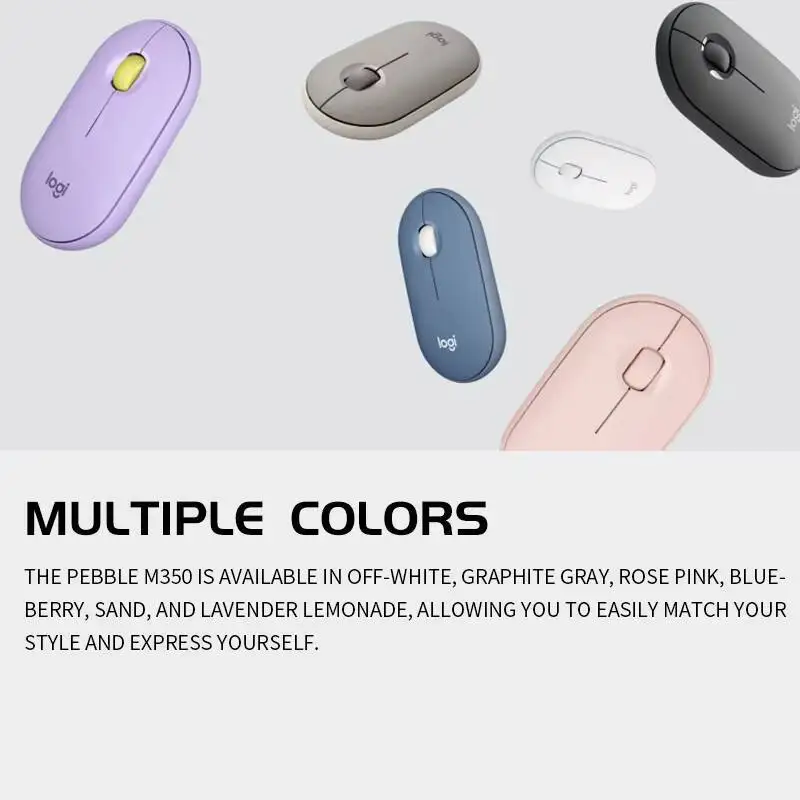 Logitech M350 Pebble Wireless Mouse – Silent Clicks, Slim Portable Design, 18-Month Battery, Bluetooth/USB Connect for Home