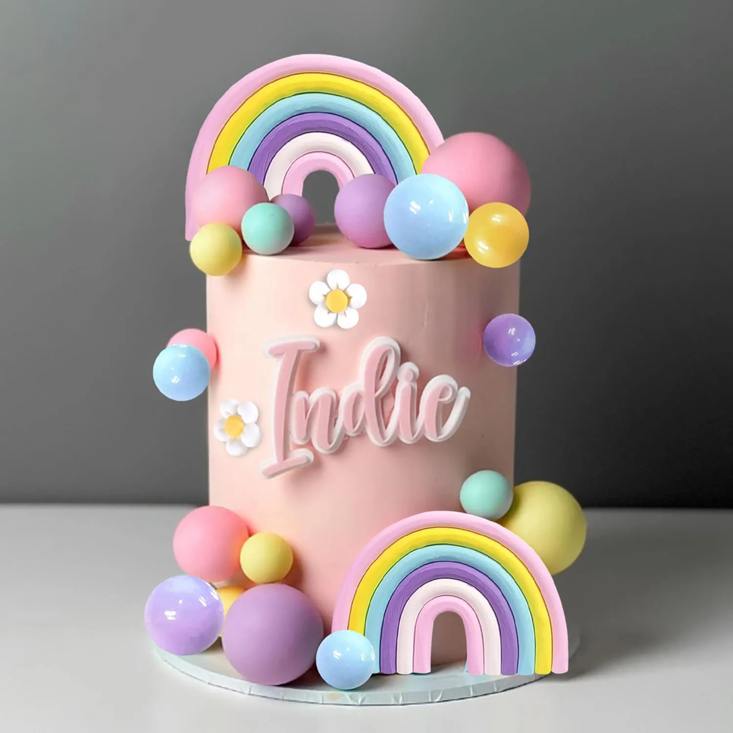 35 PCS Cake Toppers Boho Cake Topper Hippie Party Decorations with Flower Rainbow Balls Girl Birthday Party and Room Decoration