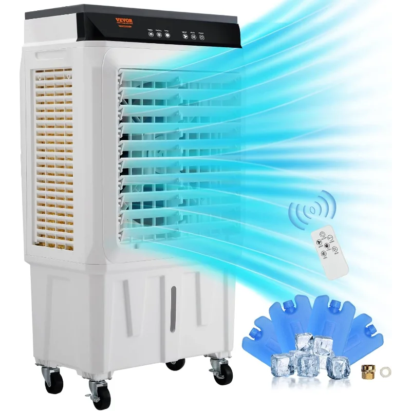 مبرد الهواء التبخيري VEVOR، مبرد مستنقع 120 وات 2100CFM مع خزان مياه سعة 7 جالون، مؤقت 12 ساعة، 3 أوضاع وسرعات وترطيب محمول