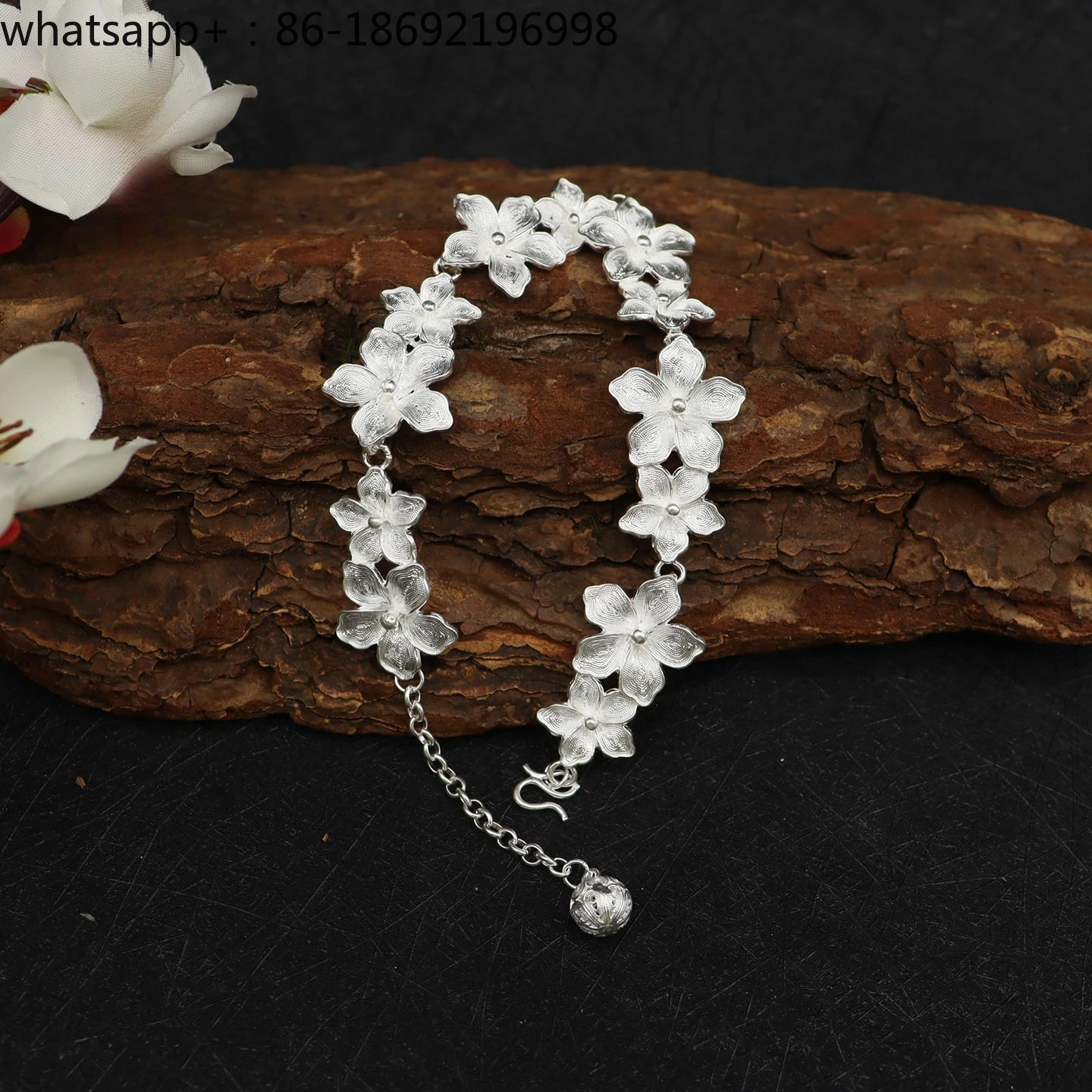 999 Sterling Silver Plane Flower Bracelet Women's Handmade Silk Foot Silver Exquisite Intangible Cultural Heritage