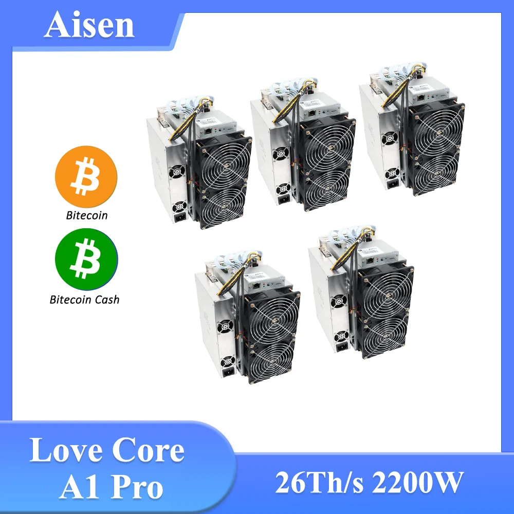 

New 5 Pcs Aisen A1Pro 26Th/s Bitcoin Mining Machine AIXIN A1 Pro Love Core A1 From Bitmain Asic Miner With Power Supply