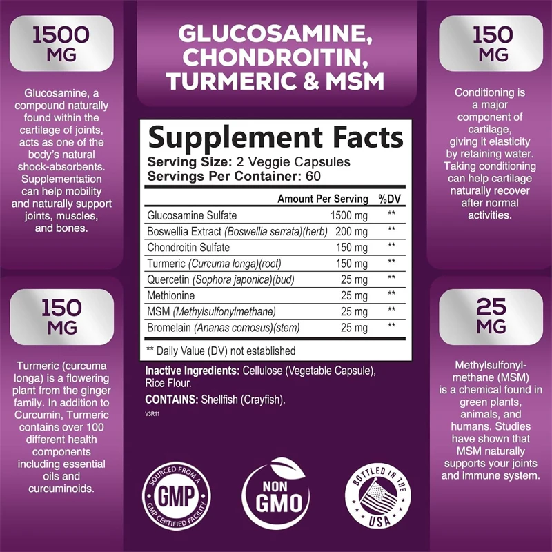 Glucosamine Chondroitin MSM Capsules - Joint Health Supplement for Mobility, Flexibility and Joint Pain Relief