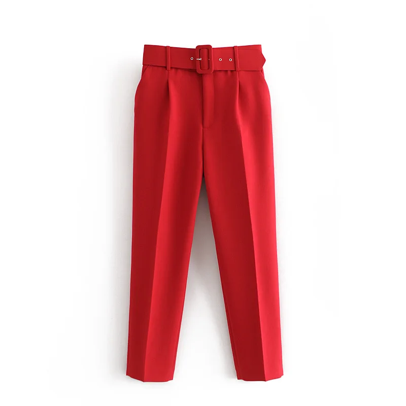 Women's Fashion Trousers With Side Pockets Office Pants Retro High Waist Zipper Fly Women's Ankle Pants Women's