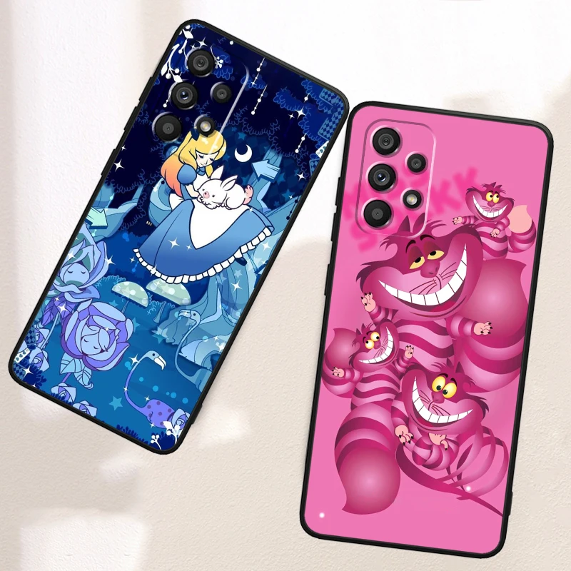 Disney Alice Cute Cartoon For Samsung A53 A52 A33 A32 A51 A71 A21S A13 A73 A55 A22 A23 A35 A72 A54 A12 5G Black Soft Phone Case