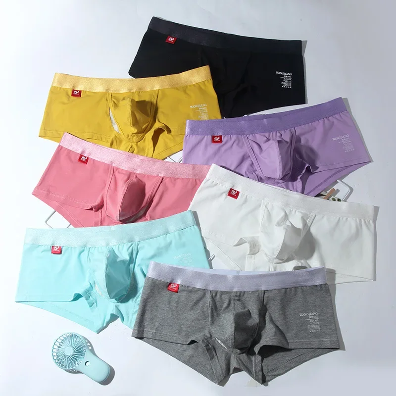 Bulge Pouch Boxer Trunks Men Sexy Underwear Breathable Cotton Underpants Mid Waist U Convex Pouch Boxer Shorts Solid Lingerie