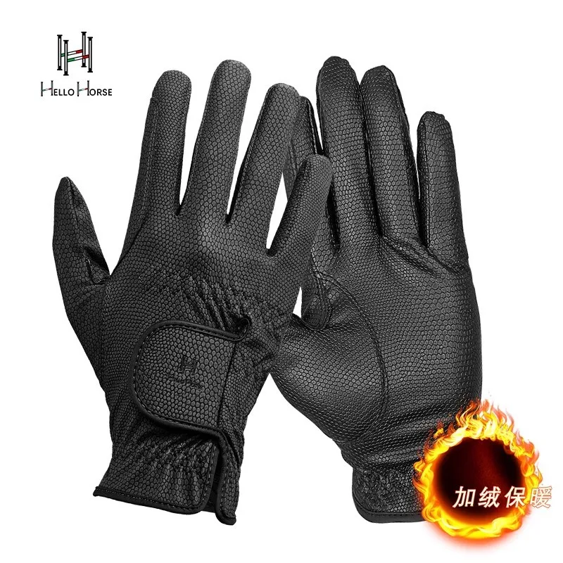 

HelloHorse Equestrian gloves with winter velvet for equestrian riders, simple PU velvet gloves for horseback riding, riding glov
