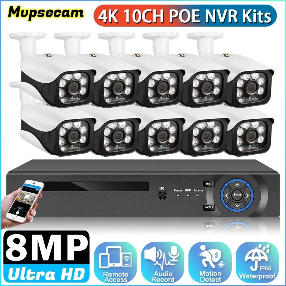 

XMEye H.265+ 8MP Ultra HD 10CH DVR CCTV Security System Outdoor 4K Night Vision Camera Video Surveillance Kit Motion Detection