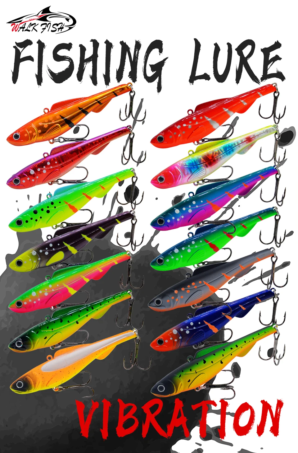SPAZIERGANG FISCH Neue 1Pcs 9cm/26g Sinking Winter Eis VIB Angeln Locken Isca Künstliche Rattlin Vibration harten Köder Crankbait Drillinge – Detail 1