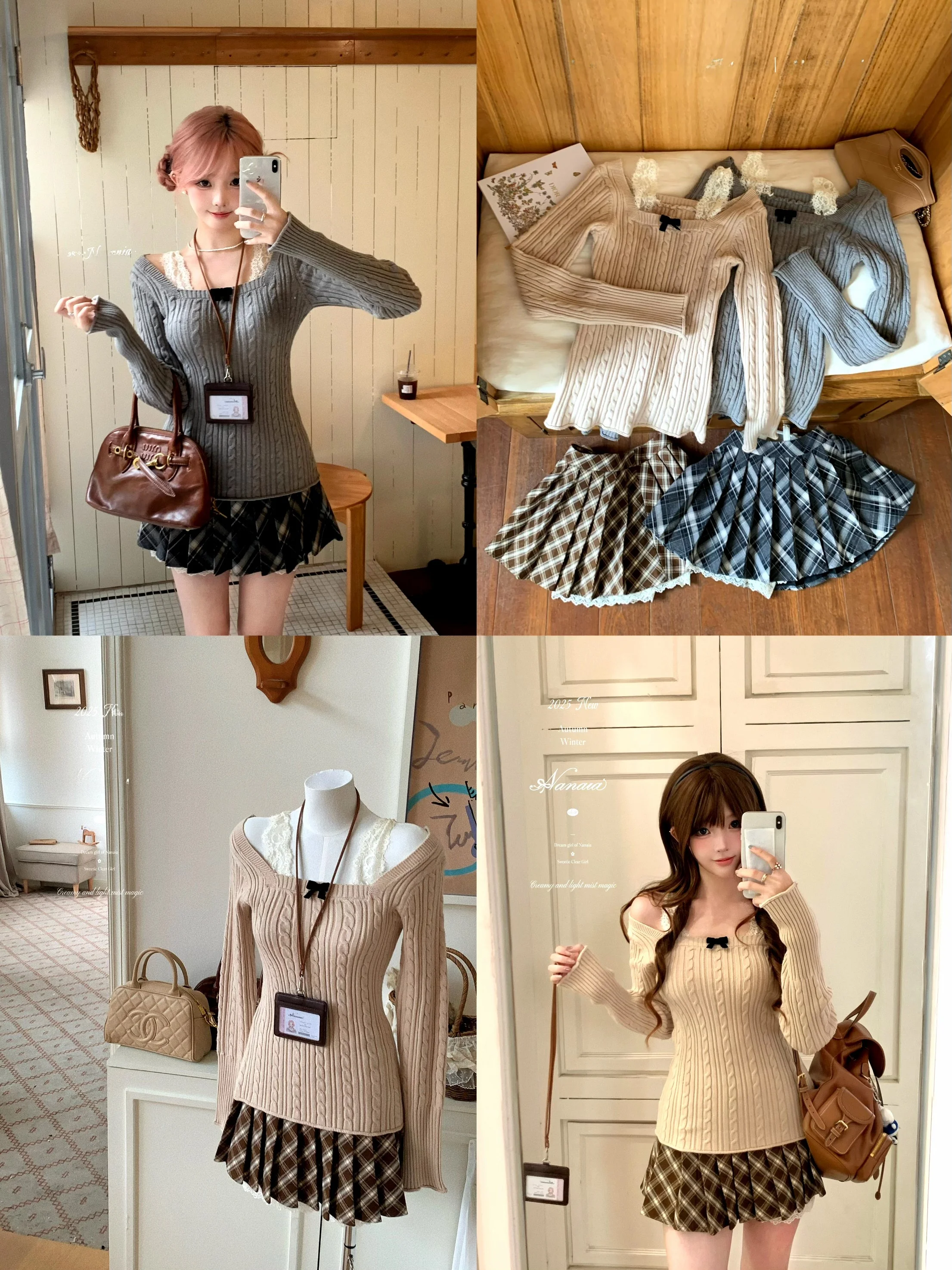 

Sweet Water Lily Date Night Knitted Top Velvet Ribbon Tie Lace Splice Chinese Sle Women's irt Breathable Long Sve V-Ne