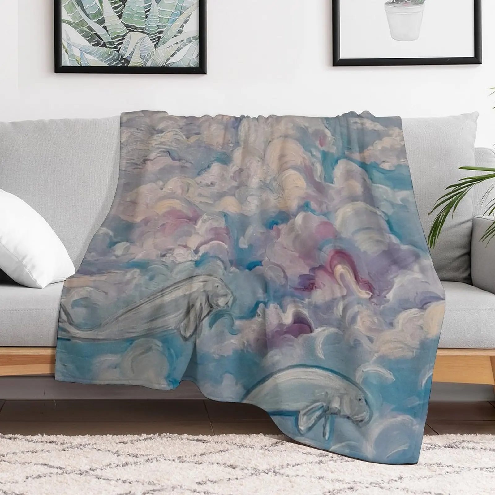 Manatee Sky Throw Blanket for sofa Retros Picnic Blankets