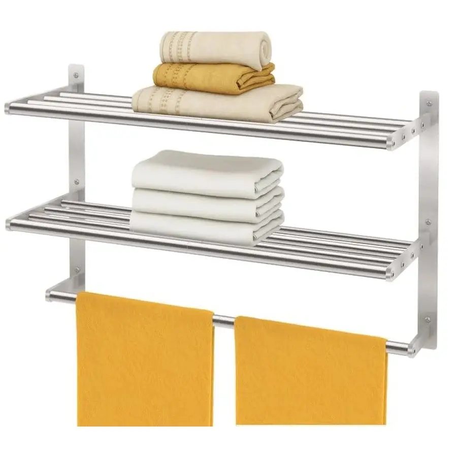 

Towel Racks for Bathroom Wall Mounted, 24 Inch Towel Shelf for Bathroom, 3Tier Bathroom Towel Rack with Tower Bars, Brushed Nick