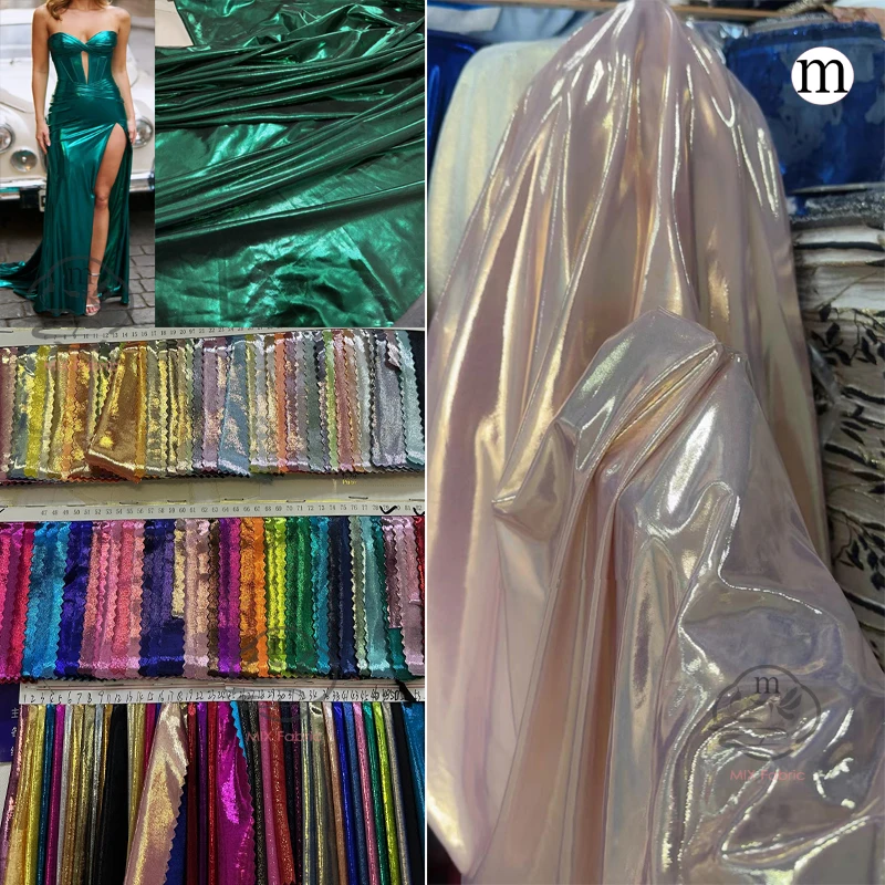 

Liquid Metallic Spandex Lame Silver Fabric for Dance Wear Costumes Dresses Leggings Background Decoration Clothing Designer Mate