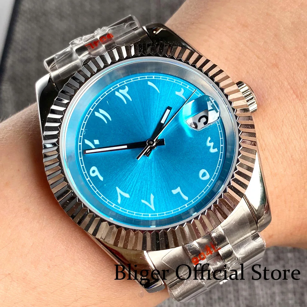 

BLIGER Arabic Numbers 2022 New Steel Fluted Bezel NH35A Movement 36MM 39MM Selfwinding Men Watch Blue Green Dial Sapphire Glass