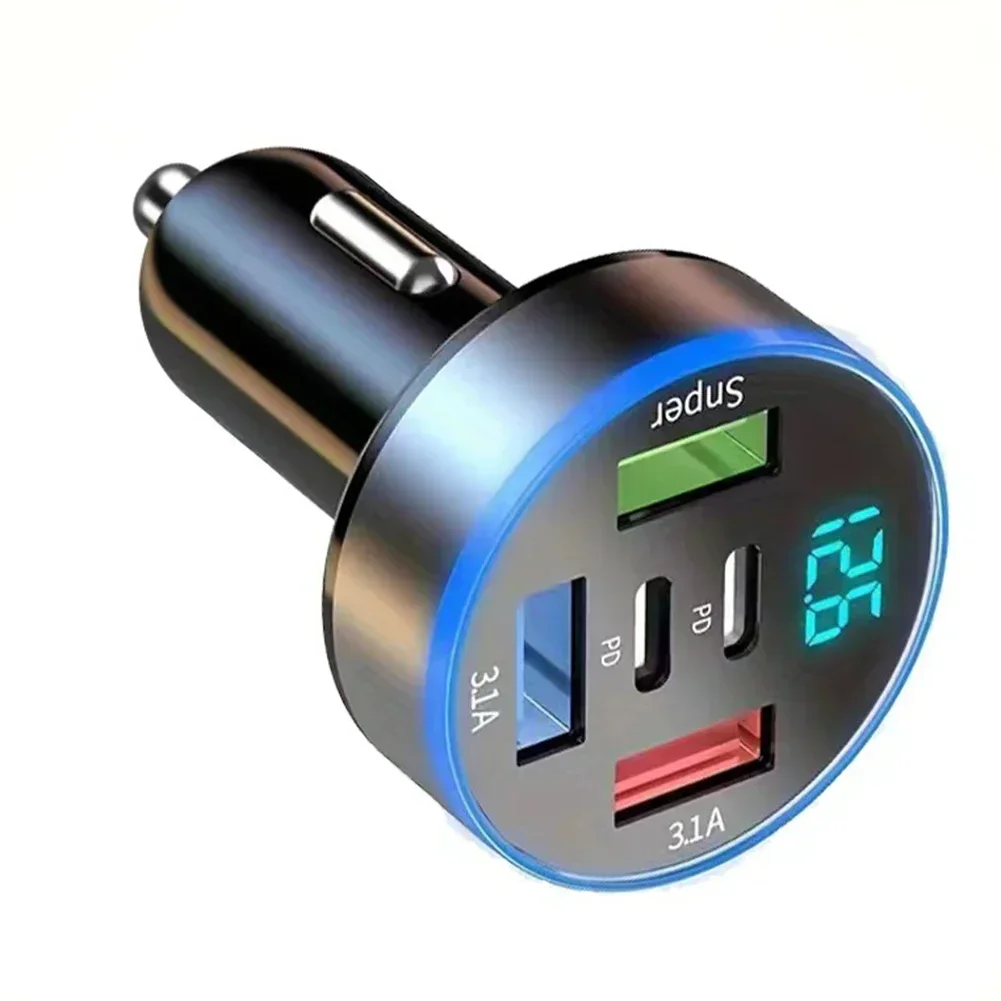 Adaptateur de chargeur USB 5 en 1 pour téléphone de voiture, charge rapide, port PD pour touristes inversés, charge flash, grotte d'abrasion, 12V-24V DC