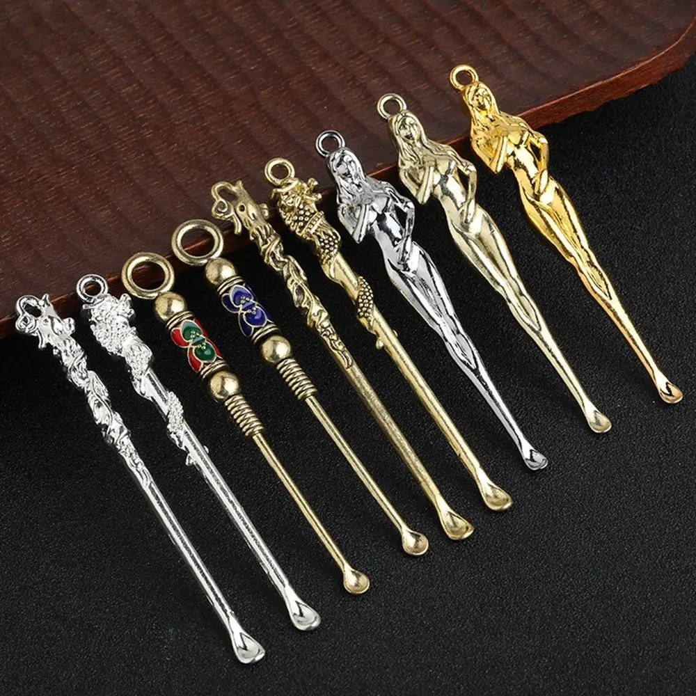 Unisex Brass Ear Pick Ear Cleaning Tool Retro Brass Dragon Ear Spoons Portable Outdoor Ear Wax Remover Keychain Pendants