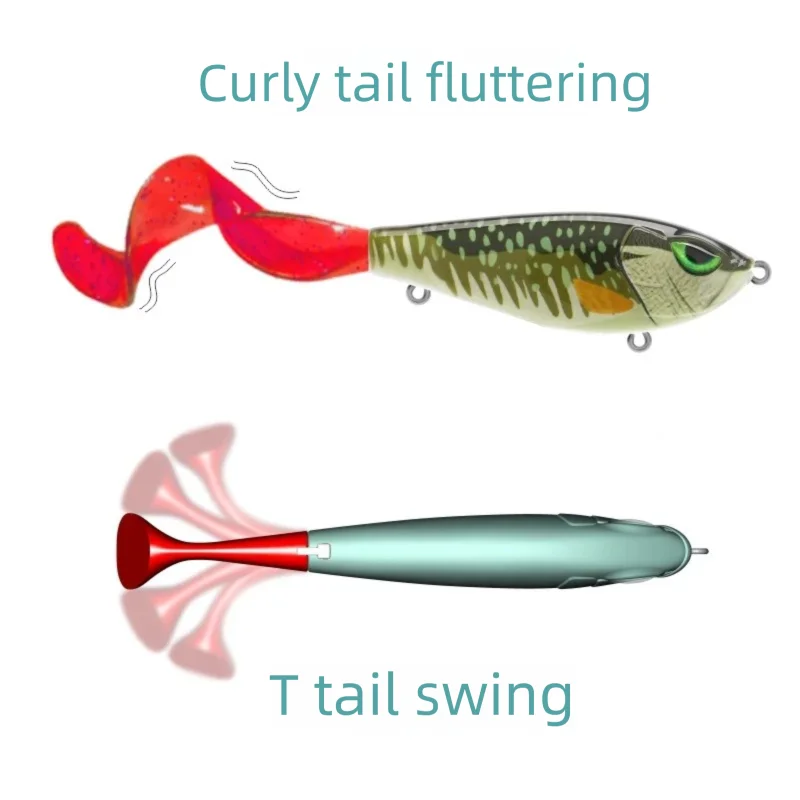 Swimbait Jerkbait Fishing Lure, Hard Body With Replaceable Soft Tail Curly Tail T‑Tail Sinking Bait For Pike Bass Saltw