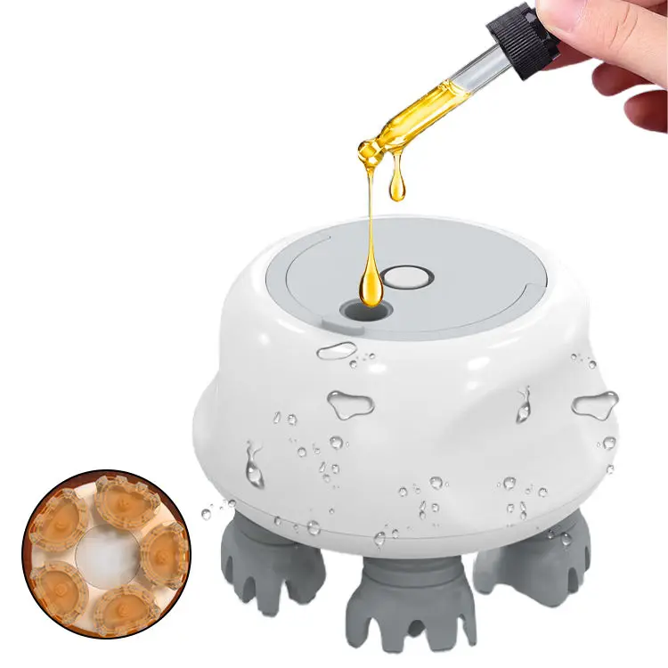 Electric Scalp Massager, Oil Compartment, Head Massage, Comfort Care, Removable Silicone Heads, Rechargeable, 4 Modes