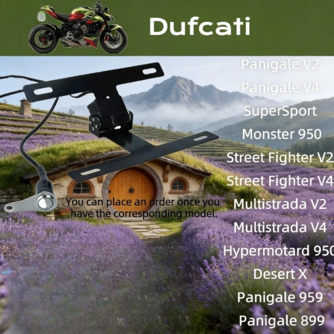 

Улучшенная автоматически откидывающаяся регулируемая рамка для номерного знака для моделей Ducati Panigale, Multistrada, Desert X, Street Fighter V4, V2